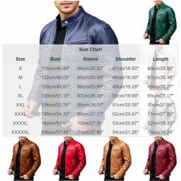 Men's Stand Collar Faux Leather Jacket, Zip up Long Sleeve Vintage Casual Motorcycle Coat for Daily Wear Dark Blue XL - Thumbnail 6