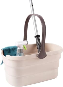 Eyliden Collapsible Plastic Bucket with Handle Grip for Mop Cleaning Washing Fit Sponge, Flat, Cotton Mop, Beige Color - Thumbnail 2