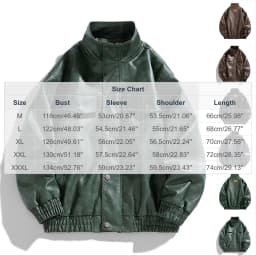 XUNKUSGA Men's Pu Leather Jacket Vintage Stand Collar Snap Button Motorcycle Jacket Classic Solid Color Long Sleeve Loose Outerwear Coat with Pockets Coffee 3XL - Thumbnail 4