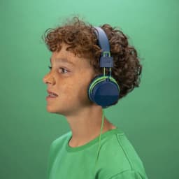 JLab JBuddies Studio On-Ear Wired Kids Headphones 2-in-1 Bundles, 3.5mm Plus USB-C Adapter, Volume Safe, Folding, Blue/Green - Thumbnail 4
