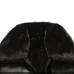 Motorcycle Leather Jacket for Men Faux Fur Collar Lapel Long Sleeve Front Zip Outwear Thicken Warm Windproof Coat (3XL, Black) - Thumbnail 3