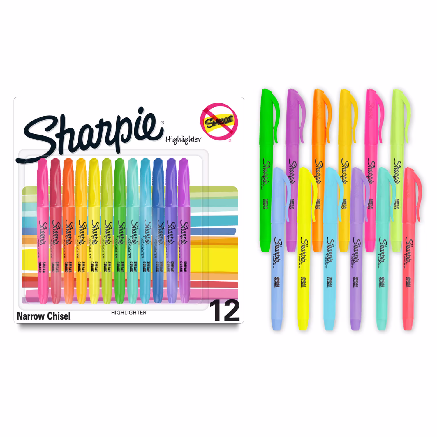 Sharpie Pocket Highlighters, Assorted, Chisel Tip, 12 Count - Thumbnail 1