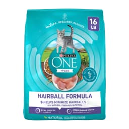 Purina ONE Plus, Hairball Formula Dry Cat Food, Chicken, 16 lb Bag - Thumbnail 1