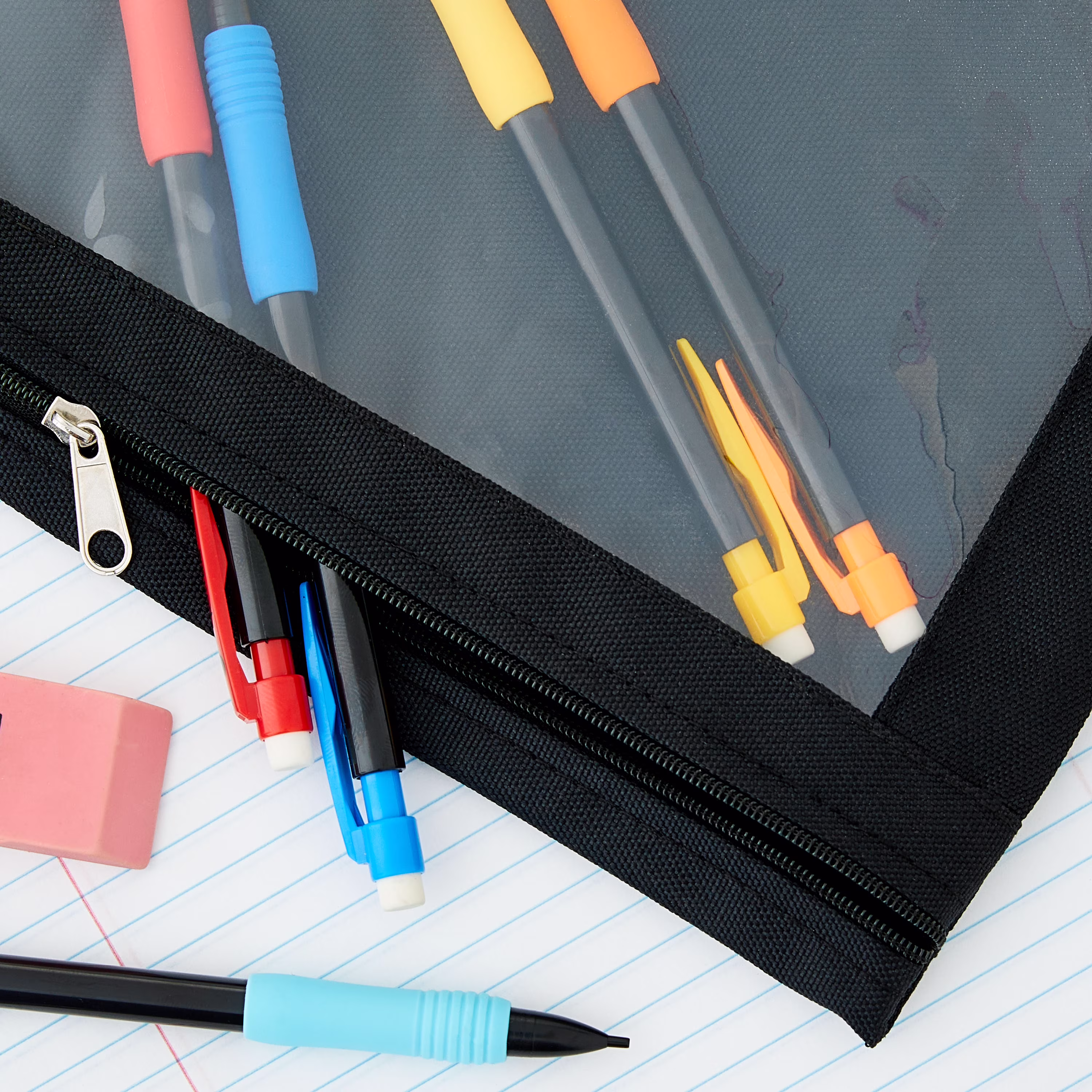 Pen + Gear Black Solid Polyester Zipper Binder Pouch, Pencil Pouch For Binder - Thumbnail 5