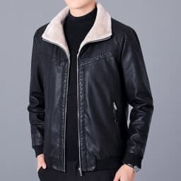Maoxin Men's Coats and Jackets Men's New Solid Color Casual Lapel Zipper Cardigan Leather Jacket Jacket Black 3XL - Thumbnail 1