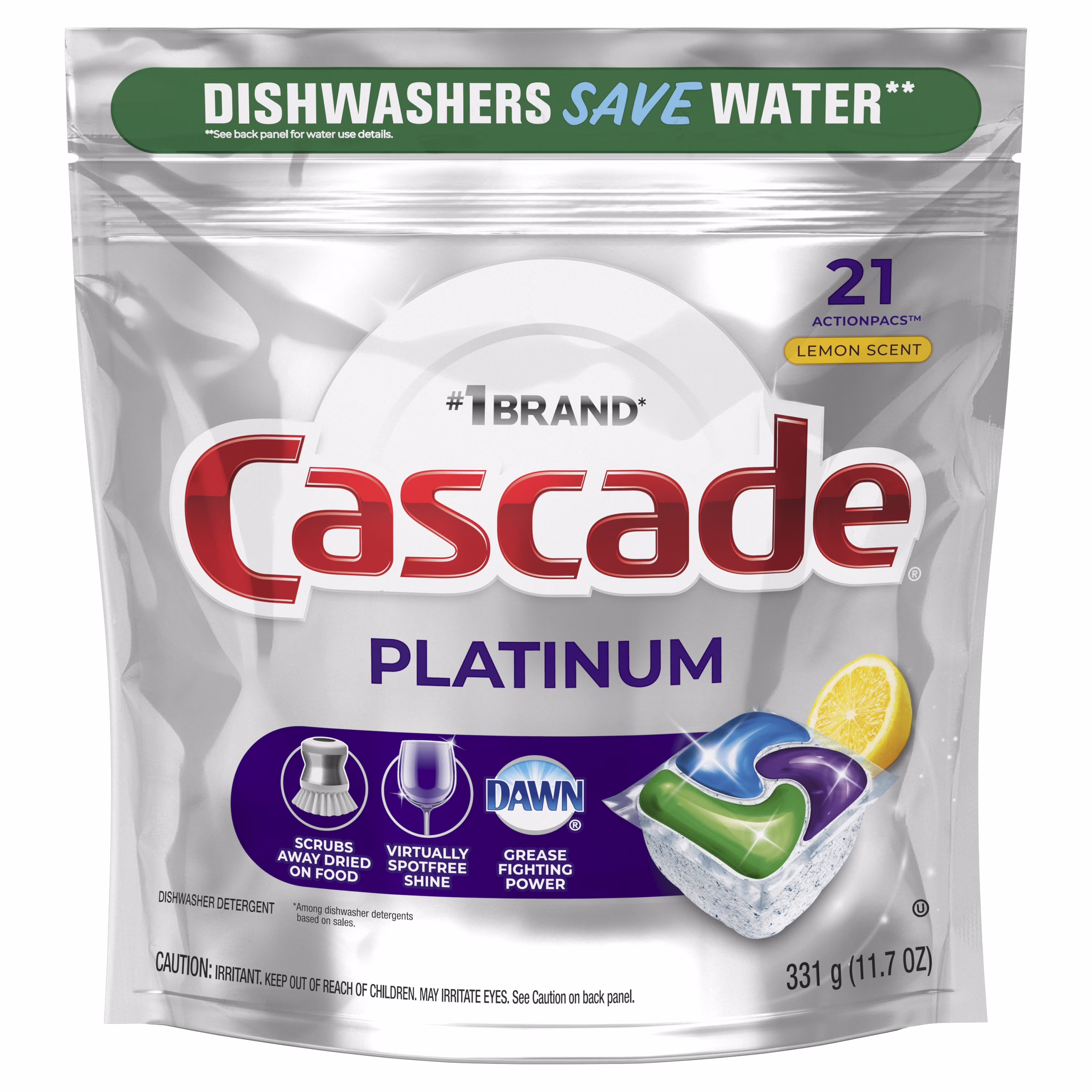 Cascade Pacs Dishwasher Detergents, Lemon Scent, 11.7 Ounce, 21 Count - Thumbnail 1