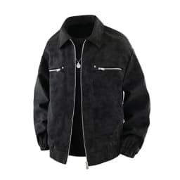 HOMADLES Mens Zip Up Leather Jacket Lapel Vintage Motorcycle Jackets Long Sleeve Casual Jacket Black Size 5XL - Thumbnail 5