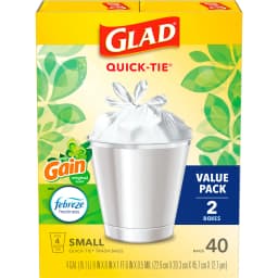 Glad Quick-Tie 4-Gallon Small Trash Bags, Gain Original Scent, 20 Bags, 2 Pack - Thumbnail 9
