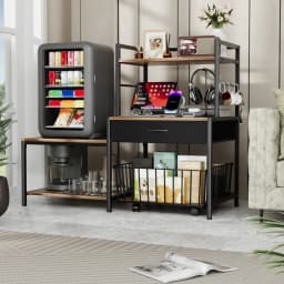ModFurne Mini Fridge Stand with Storage, Mini Refrigerator Stand with Power Outlet, Wine Fridge Table with Movable Storage Basket for Dorm Home Use - Thumbnail 6