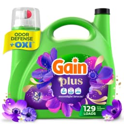 Gain Plus Laundry Detergent Liquid, Now with Odor Defense + OXI, Moonlight Breeze Scent, 170 fl oz, 129 Loads - Thumbnail 1