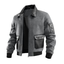 LWITHSZG Mens Bomber Jacket Faux Leather Collared Zip up Jackets with with Pockets Color Block Long Sleeve Fall Winter Casual Outerwear XS - Thumbnail 4