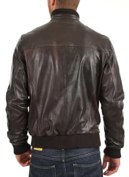 Noora Mens Lambskin Shiny Black Leather Jacket, Stylish Biker Leather Jacket, Bomber Jacket With Ribbed Cuff YK085 - Thumbnail 2