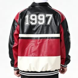 RAOENJADO Men's PU Leather Motorcycle Jacket Vintage Racer Style for Streetwear Red XXL - Thumbnail 2