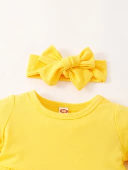 9 Months Baby Girls Clothes 12 Months Girls 3PCS Outfits Infant Girls Flared Sleeve Top Sunflower Patch Jeans Pants Headband Set Yellow - Thumbnail 4