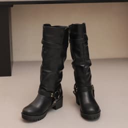 Pandaie Women Slouchy Retro Riding Boots Knee High Studs Round Toe Chunky Platform Heel Motorcycle Casual Fashion Tall Boot Size 6-10 - Thumbnail 5