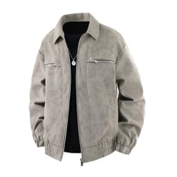 Men's Faux Suede Leather Bomber Jacket Classic Racer Biker Motorcycle Outerwear Casual Coat Fall Winter Coat Work and Daily Wear - Thumbnail 7