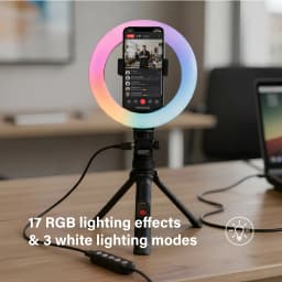 onn LED RGB Ring Light with Tripod Stand, Adjustable Height, Phone Holder & Bluetooth Remote for Selfies, TikTok, YouTube, Zoom, and Makeup - Thumbnail 4