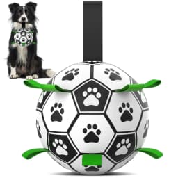 QDAN Durable Dog Toys Soccer Ball with Nylon Straps Hand Pump for Puppies Medium Large Dogs, 6-inch - Thumbnail 1
