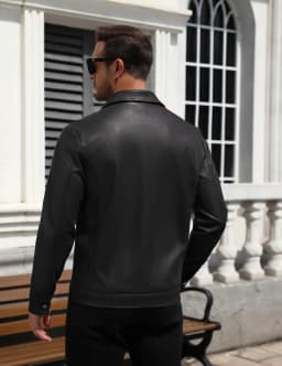 COOFANDY Men's Faux Leather Motorcycle Jacket Casual Lightweight Zip Up Trucker Outerwear with Multiple Pockets - Thumbnail 7