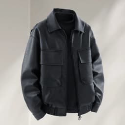 RYDCOT Mens Matte Leather PU Jacket Classic Vintage Style Leather Jackets for Men Long Sleeved Lapel Top Black - Thumbnail 2