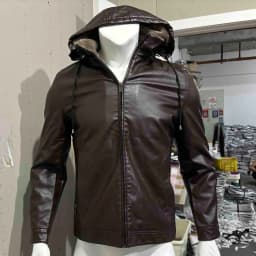 TMOYZQ Men's Leather Jackets Vintage Fleece Lined Winter Jackets Casual Fashion Zipped up Motorcycle Bomber Jacket Outerwear Slim Fit Hooded Coat - Thumbnail 4