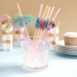 Efavormart 50 Pack | Multi-Colored Umbrella Luau Pool Party Drinking Straws - Thumbnail 2