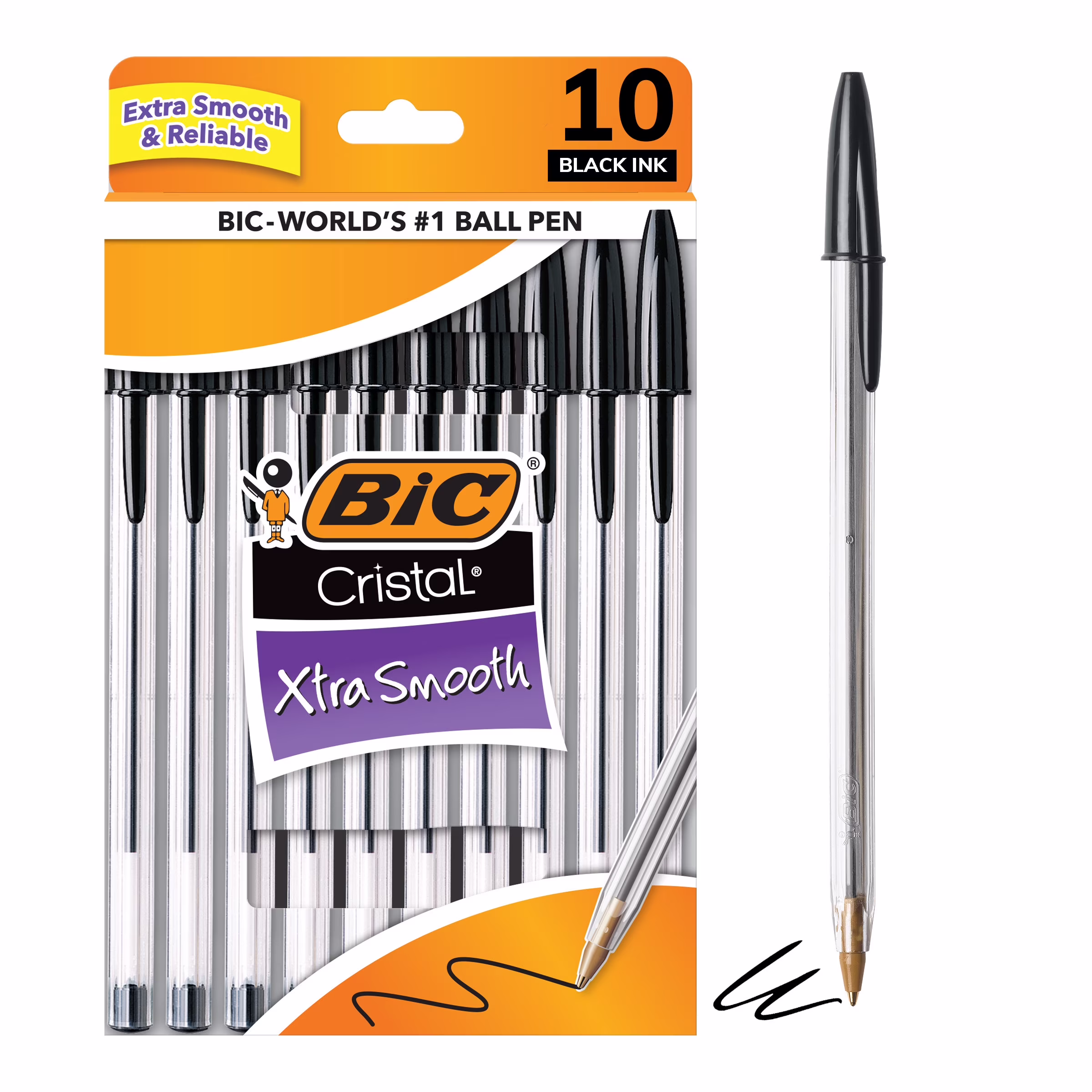 BIC Cristal Xtra Smooth Medium Point Ball Pen, School Supplies, 1.0 mm, Black, 10-Count - Thumbnail 1