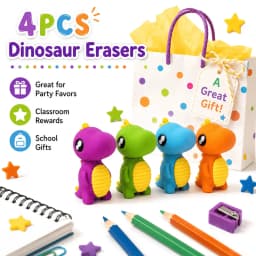 Under 1$ Erasers, 4Pcs Cute Soft Sliding Pencil Eraser Retractable Dinosaur-Shaped Erasers in Assorted Colors, Office Supplies - Thumbnail 1