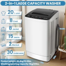 Adnoom Portable Washing Machine, 20lbs Portable Washer with 4 Wash Programs 4 Water Levels 3 Water Temperatures LED Display, Fully Automatic Washing - Thumbnail 3