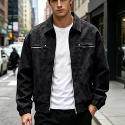 HOMADLES Mens Zip Up Leather Jacket Lapel Vintage Motorcycle Jackets Long Sleeve Casual Jacket Black Size 5XL - Thumbnail 3