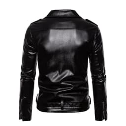 safuny Men's Faux Leather Jacket Stylish Zipper Coat Long Sleeve Windproof able Casual Outwear Winter Fashion Jacket for Outdoor Daily Wear Black XL - Thumbnail 5