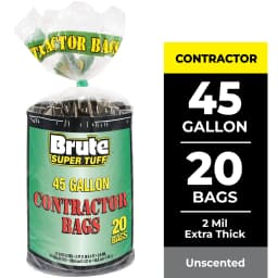 Brute Super Tuff Contractor Trash Bags, 45 Gallon, 20 Bags - Thumbnail 1