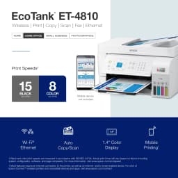 Epson EcoTank ET-4810 Wireless All-in-One Cartridge-Free Supertank Printer with Scanner, Copier, Fax, ADF and Ethernet - Thumbnail 5