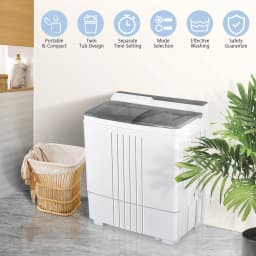 Costway 21 LBS Portable Compact Mini Twin Tub Washing Machine Drain Pump Spinner - Thumbnail 4