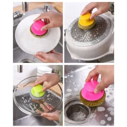 1 Pc Steel Wool Scrubber with Removable Handle, Heavy Duty Metal Wool Scrubbers, Multiuse Stainless Steel Scouring Pad, Kitchen Cleaning Brush - Thumbnail 9