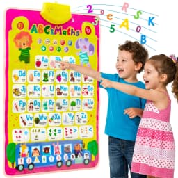 Electronic Alphabet Wall Chart, ABC&123 Preschool Poster for Toddlers, Interactive Educational Toy Alphabet Poster Gift for Boys Girls 1-3, Yellow - Thumbnail 1