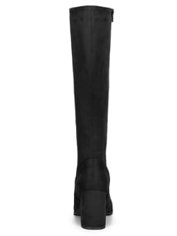 BLISSFUL STEP Women's Knee High Boots Side Zipper Faux Suede Block Chunky Heels Black 8 - Thumbnail 2