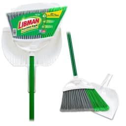 Libman Precision Angle Broom With Dustpan, Green White, Recycled Plastic Fibers - Thumbnail 1