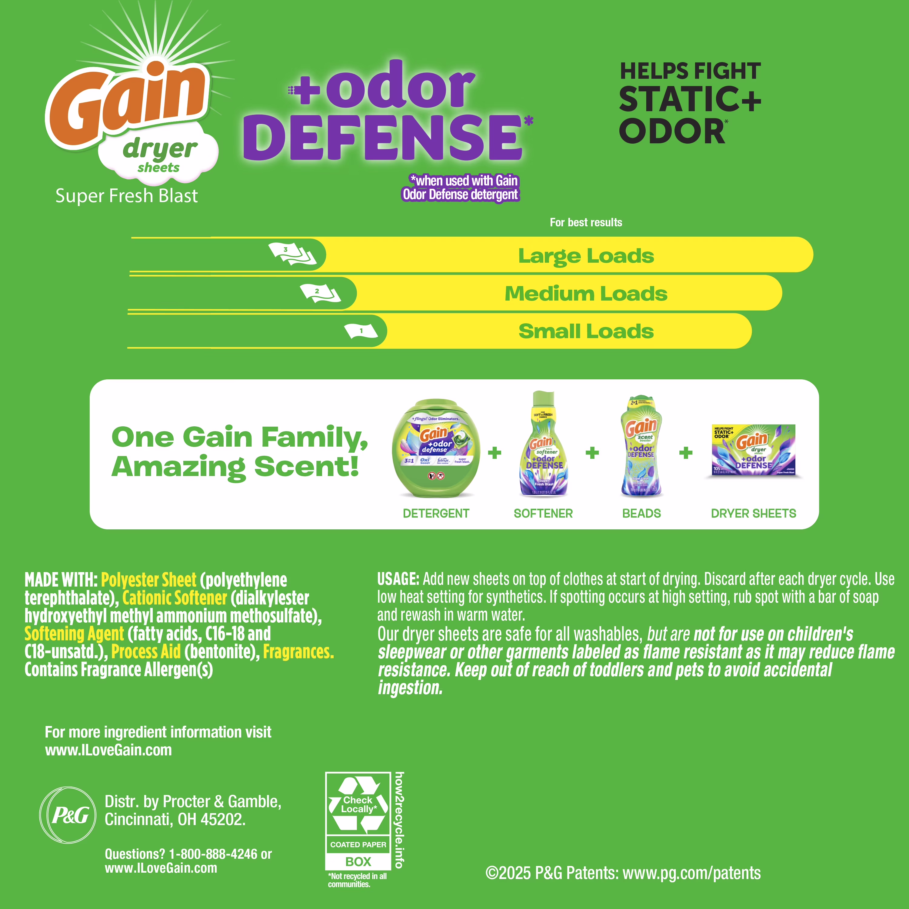 Gain Fabric Softener Dryer Sheets +Odor Defense, Super Fresh Blast Scent, 180 Count - Thumbnail 6