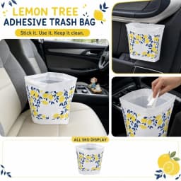 Lemon Tree Print Adhesive Car Trash Bags, Disposable Desktop Small Garbage Can Liners, Stand-Up Vertical Hanging Portable Waste Bag for Auto or Dorm - Thumbnail 1