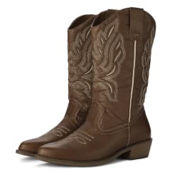 Pennysue Women's Western Cowboy Boots Brown Mid-Calf Pointed Toe Boots for Dancing Wedding Traveling Daily Outfits 7.5M - Thumbnail 1