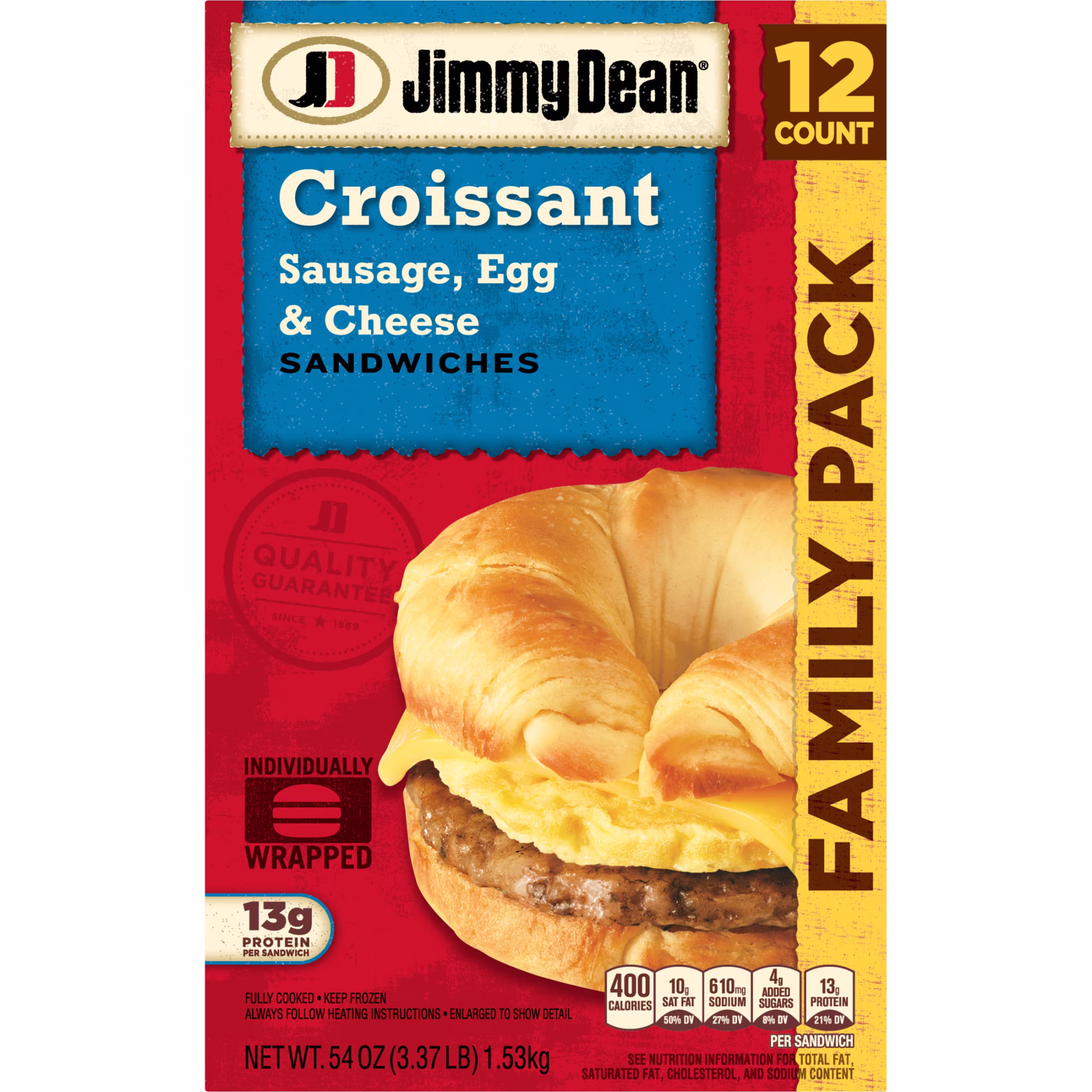 Jimmy Dean Frozen Breakfast Sandwich, Sausage Egg & Cheese Croissant, 54 oz, 12 Count - Thumbnail 12