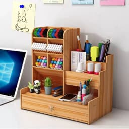 Wooden Pen Pencil Storage Holder Organizer Office Study Desk Tidy Caserack Shelf - Thumbnail 2