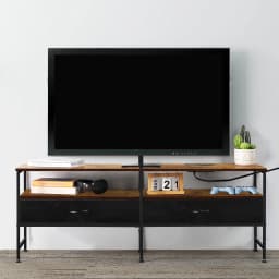 55"L Extended TV Cabinet Industrial TV Cabinet with Fabric for Living Room, Bedroom with Charging Stake Brown - Thumbnail 5