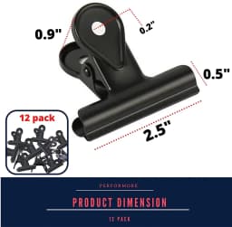 PERFORMORE 12 Pack of Metal Binder Clips, Black Metal Bulldog Clips, Large Hinge Paper File Clips Clamp for Hanging Pictures Crafts at Home Kitchen - Thumbnail 7