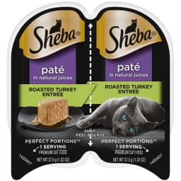(6 pack) Sheba Wet Cat Food Pate, Roasted Turkey Entree, 2.6 oz Perfect Portions Twin Pack Tray - Thumbnail 1