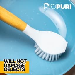 propuri Dish Brush Set with Bamboo Handle, Kitchen Scrub Brush,3 Pack Yellow White Black - Thumbnail 3
