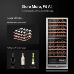Ca’lefort 24 inch Dual Zone Wine Refrigerator Cooler 90 Bottle Built-In Wine Fridge with 3 Color LED Lighting for Home, Bar & Office - Thumbnail 6