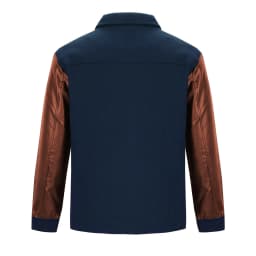 Maoxin Leather Jacket Men Men's Fashion Casual Solid Color Zipper Pockets Long Sleeve Hoodless Casual Outwear Plus Size Jackets for Men Navy S - Thumbnail 4