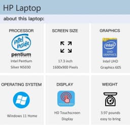 HP 17.3" Touchscreen Laptop, Intel Pentium Silver N5030, 16GB, 1TB SSD, Silver - Thumbnail 5